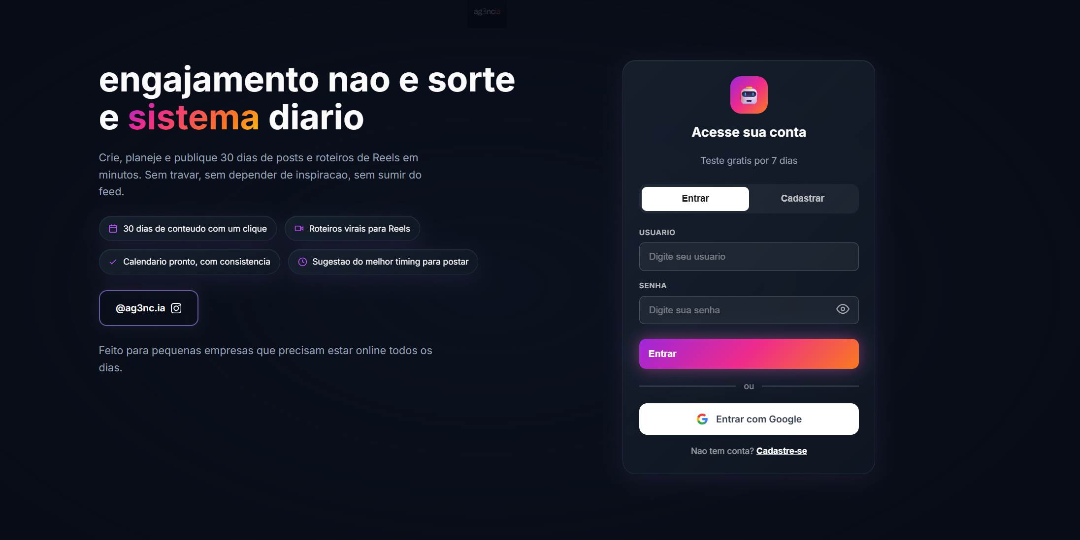 Automação de crescimento no Instagram com Ag3nc.ia